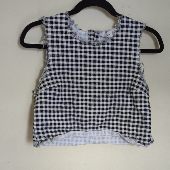 RD Style Black & White Gingham Crop Top with Raw Hem, Exposed Zipper Size XS - Picture 1 of 4
